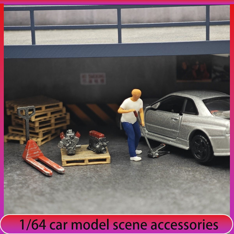 1:64 Car Model Repair Shop Sce - Car Accessories For Decoration ulasan dan harga